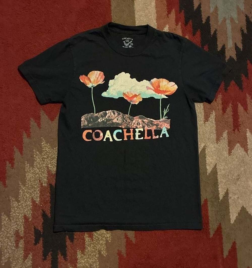Coachella Festival Graphic T-Shirt Size Small Black Poppy Flower Lineup